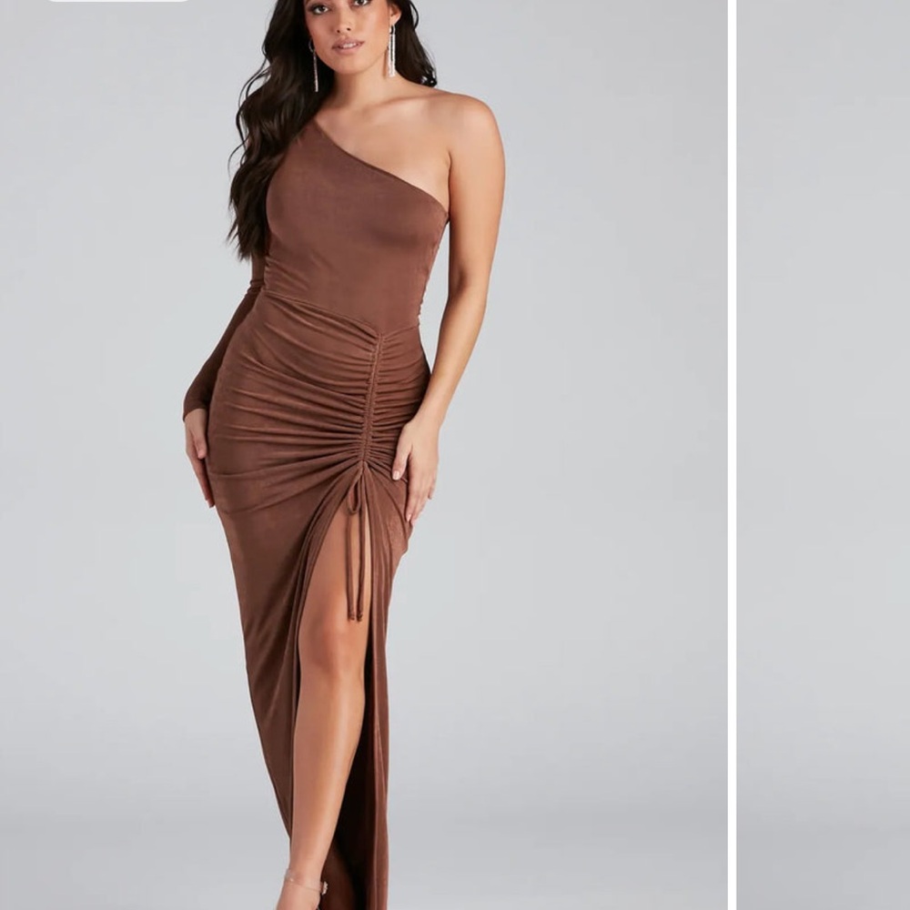 Windsor Chocolate One-Shoulder Dress